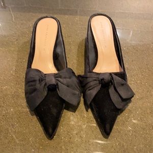 Zara black velvet mules with bow